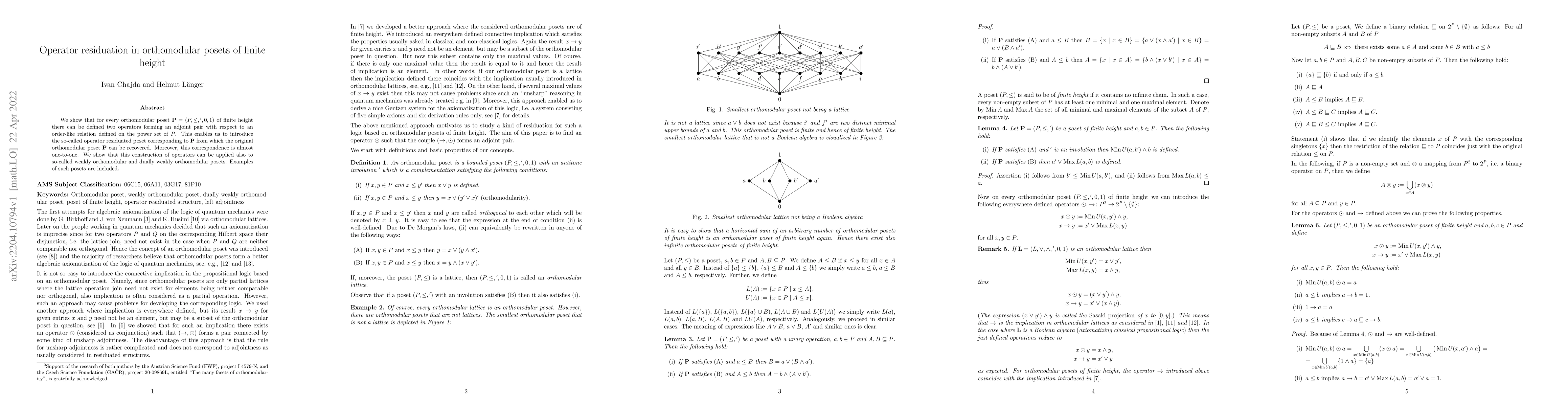 Thumbnail for Operator residuation in orthomodular posets of finite height