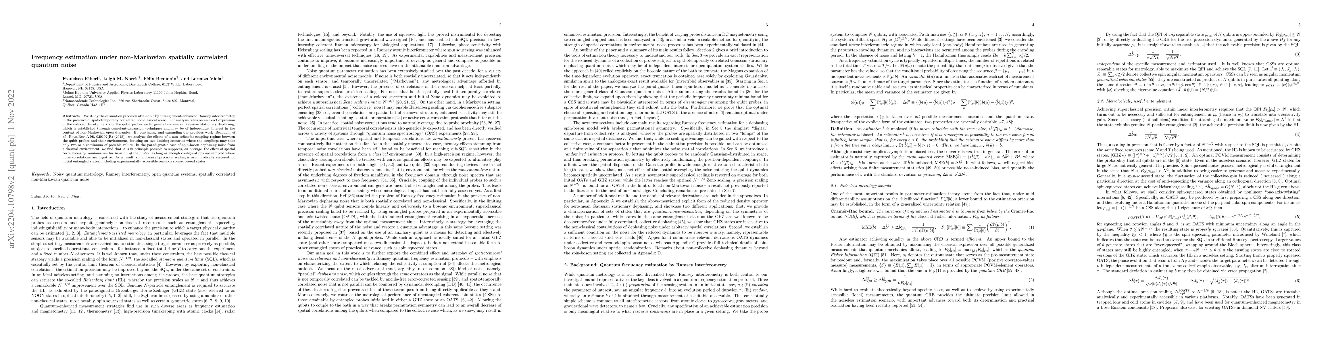 Thumbnail for Frequency estimation under non-Markovian spatially correlated quantum
  noise: Restoring superclassical precision scaling