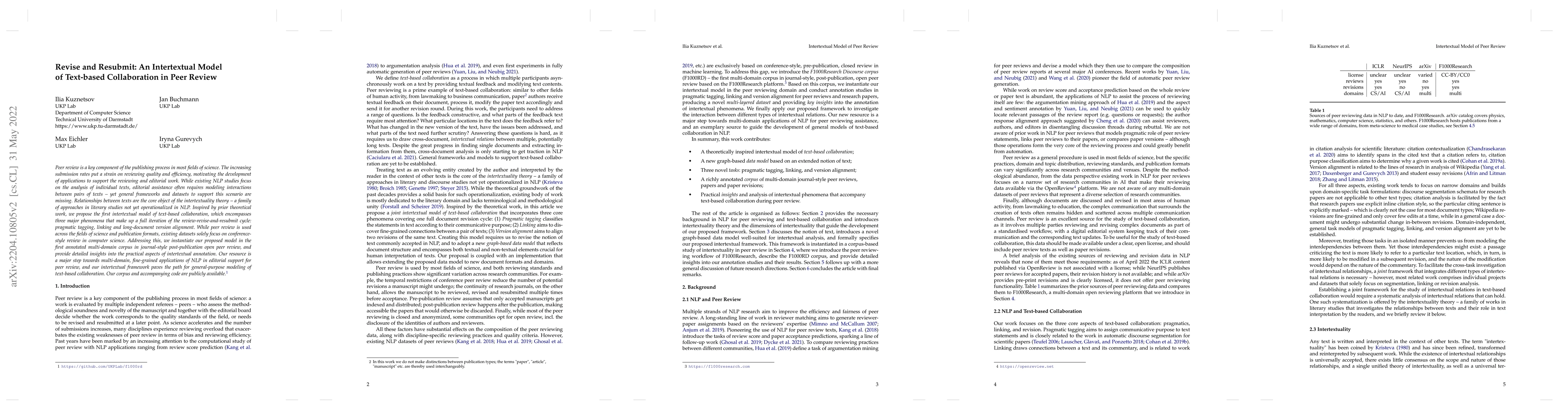 Thumbnail for Revise and Resubmit: An Intertextual Model of Text-based Collaboration
  in Peer Review