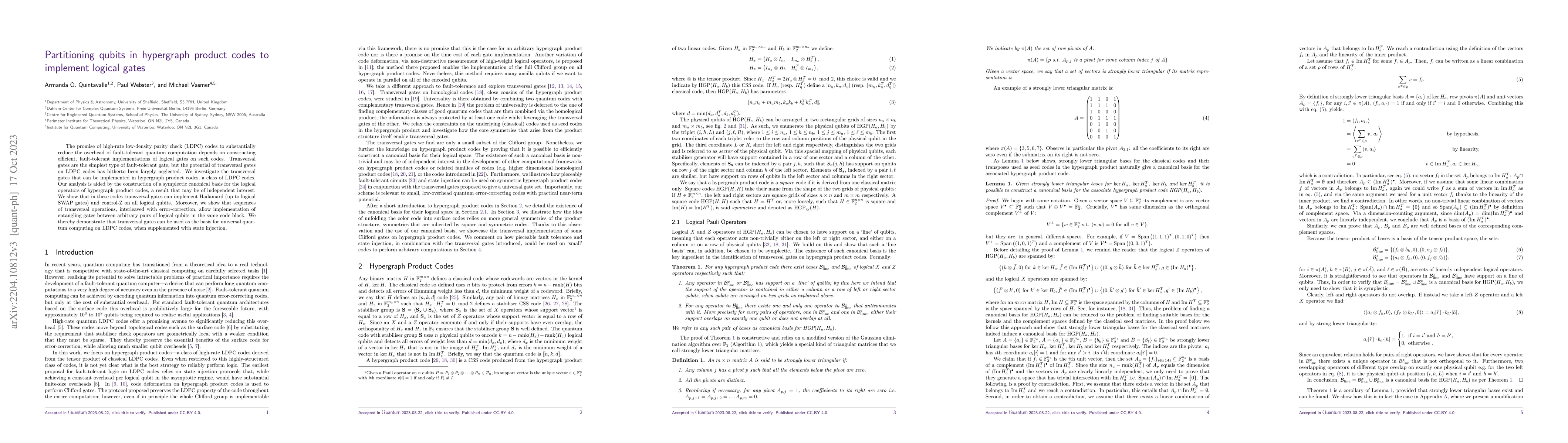 Thumbnail for Partitioning qubits in hypergraph product codes to implement logical
  gates