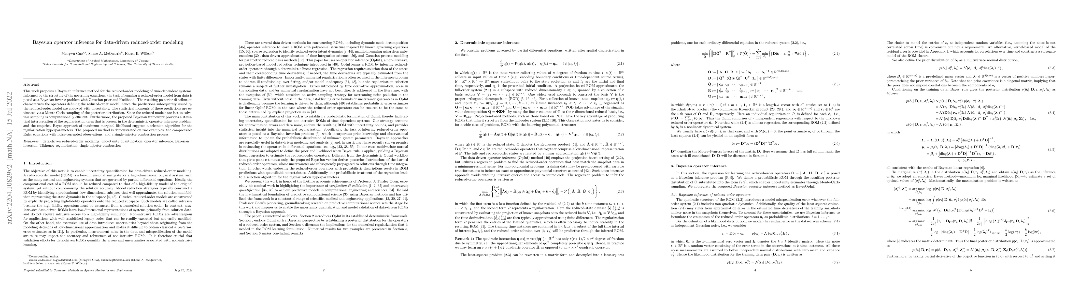 Thumbnail for Bayesian operator inference for data-driven reduced-order modeling