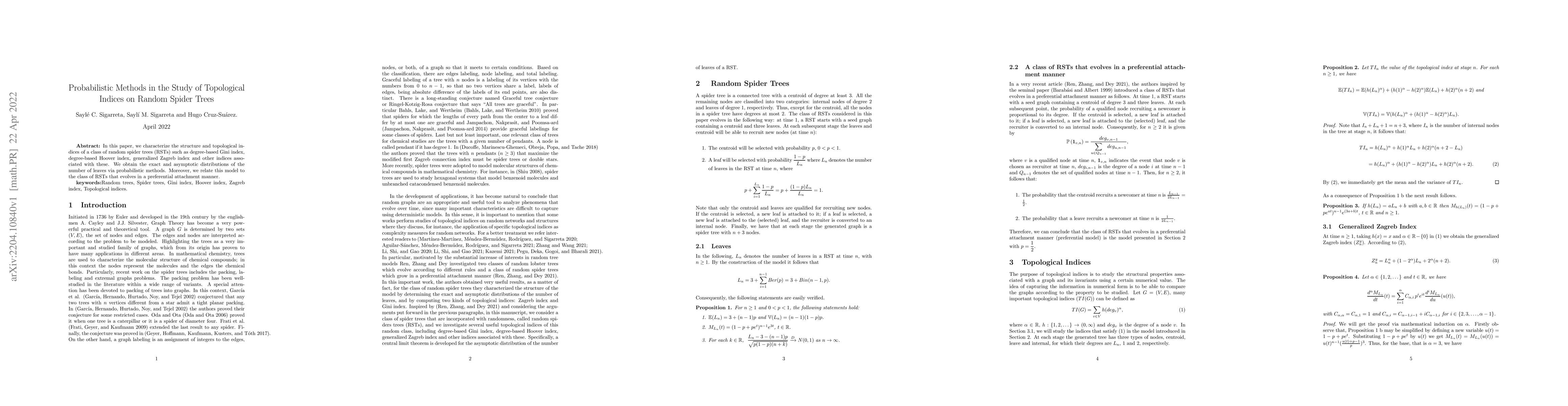 Thumbnail for Probabilistic Methods in the Study of Topological Indices on Random
  Spider Trees