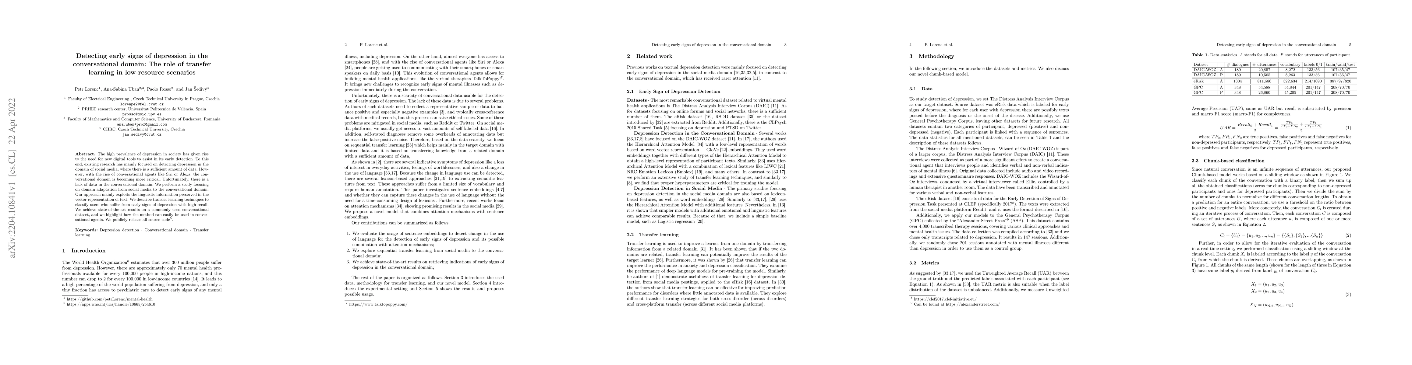 Thumbnail for Detecting early signs of depression in the conversational domain: The
  role of transfer learning in low-resource scenarios