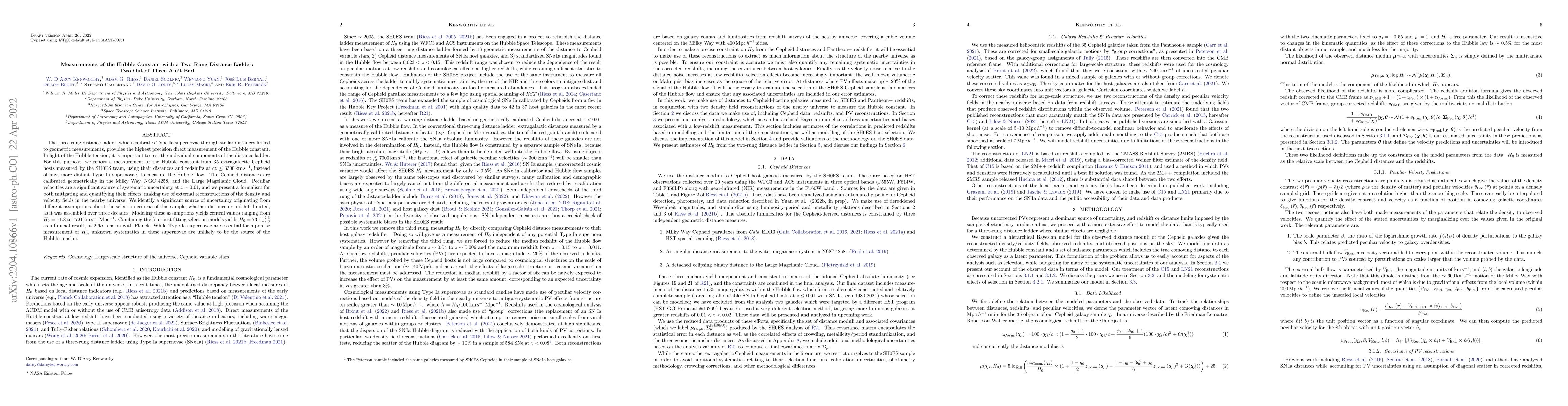 Thumbnail for Measurements of the Hubble Constant with a Two Rung Distance Ladder: Two
  Out of Three Ain't Bad