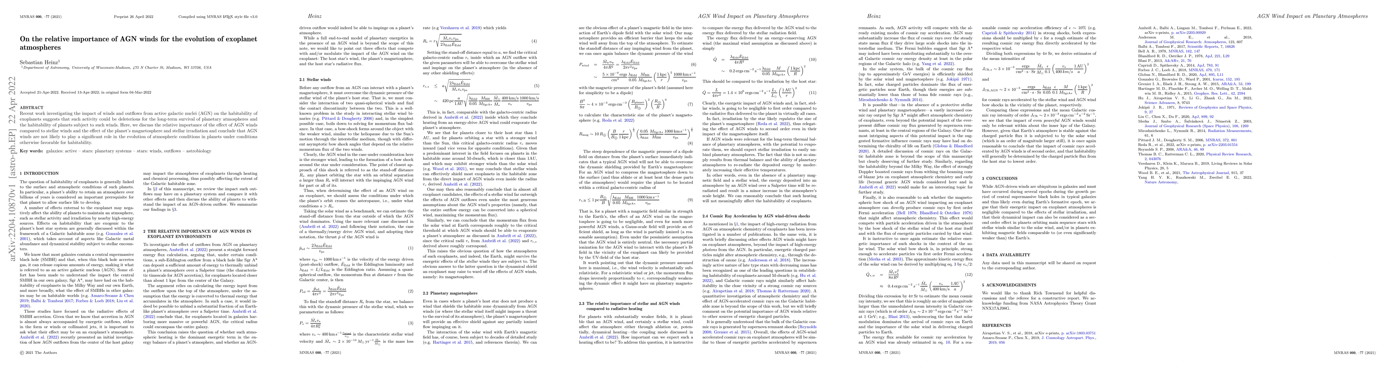 Thumbnail for On the relative importance of AGN winds for the evolution of exoplanet
  atmospheres