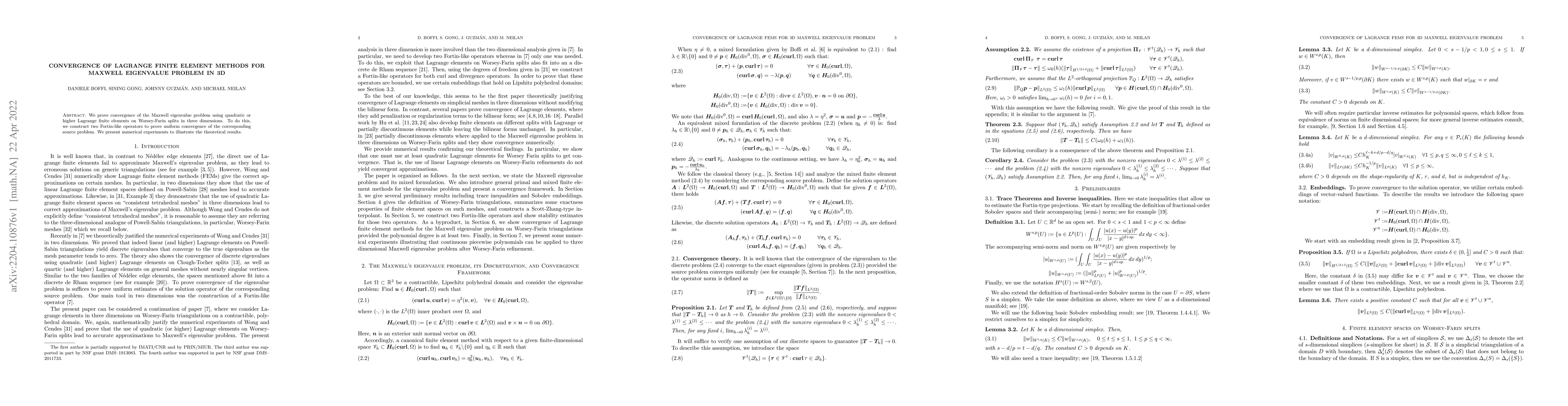 Thumbnail for Convergence of Lagrange Finite Element Methods for Maxwell Eigenvalue
  Problem in 3D