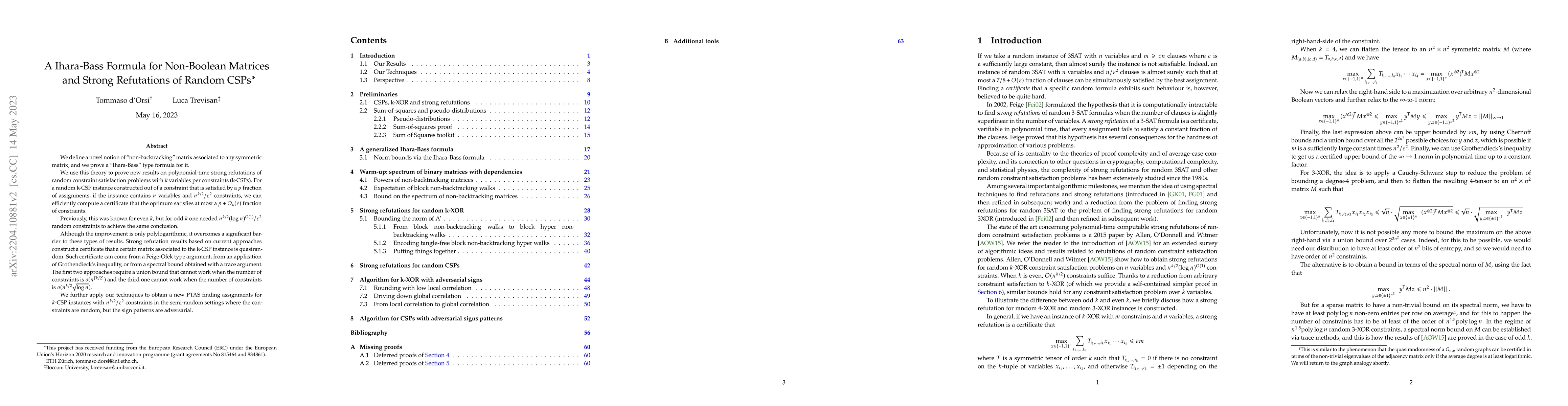 Thumbnail for A Ihara-Bass Formula for Non-Boolean Matrices and Strong Refutations of
  Random CSPs