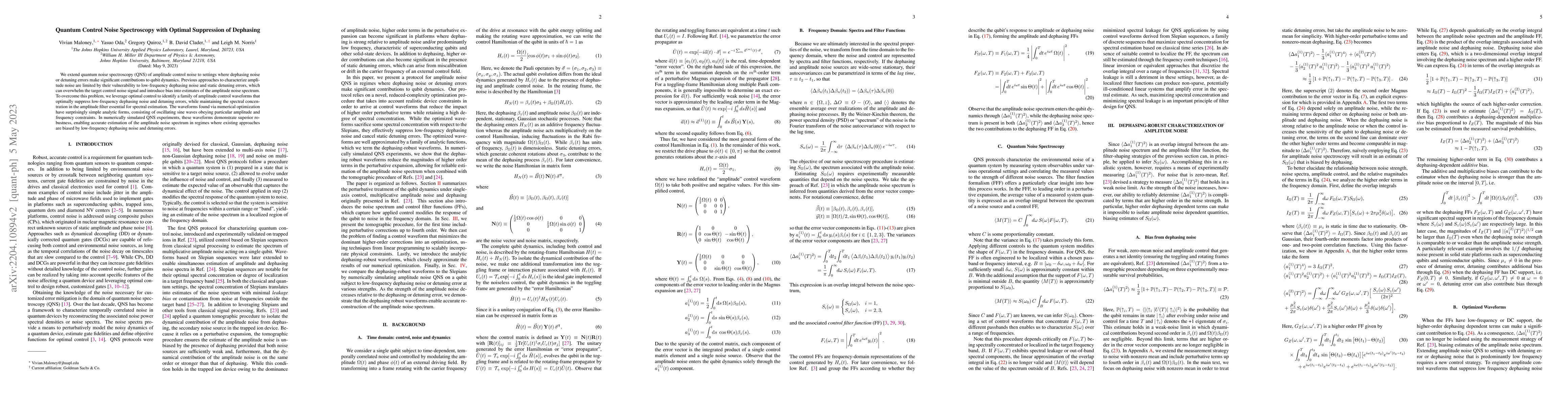Thumbnail for Quantum Control Noise Spectroscopy with Optimal Suppression of Dephasing