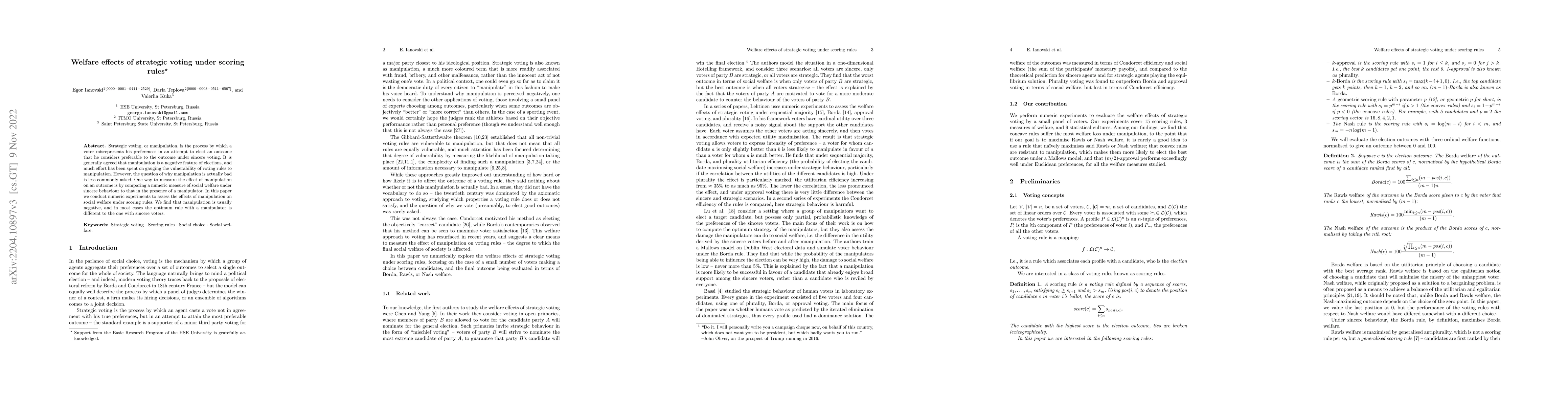 Thumbnail for Welfare effects of strategic voting under scoring rules