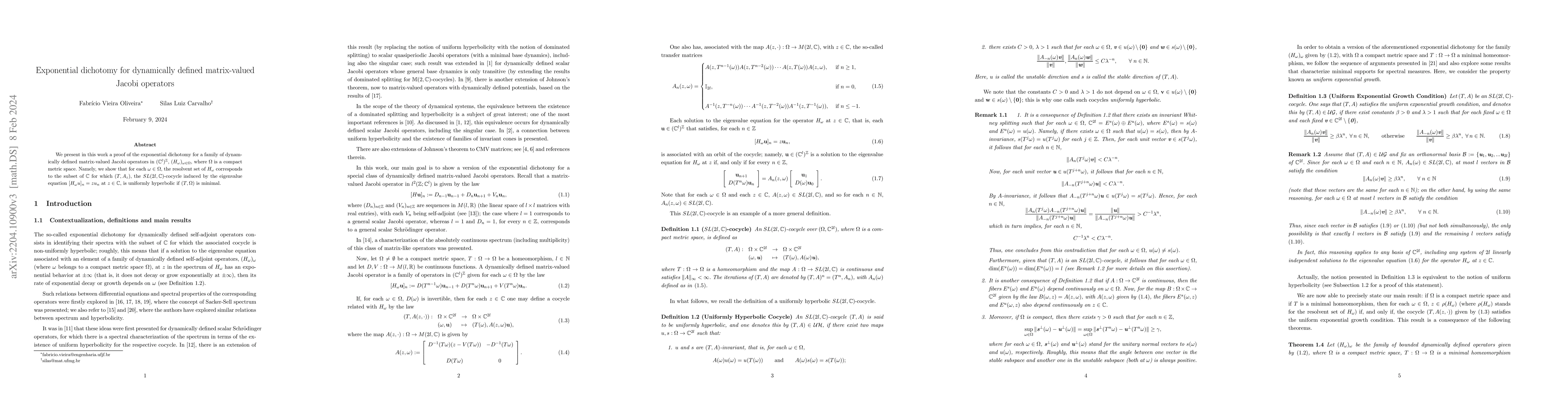 Thumbnail for Exponential dichotomy for dynamically defined matrix-valued Jacobi
  operators