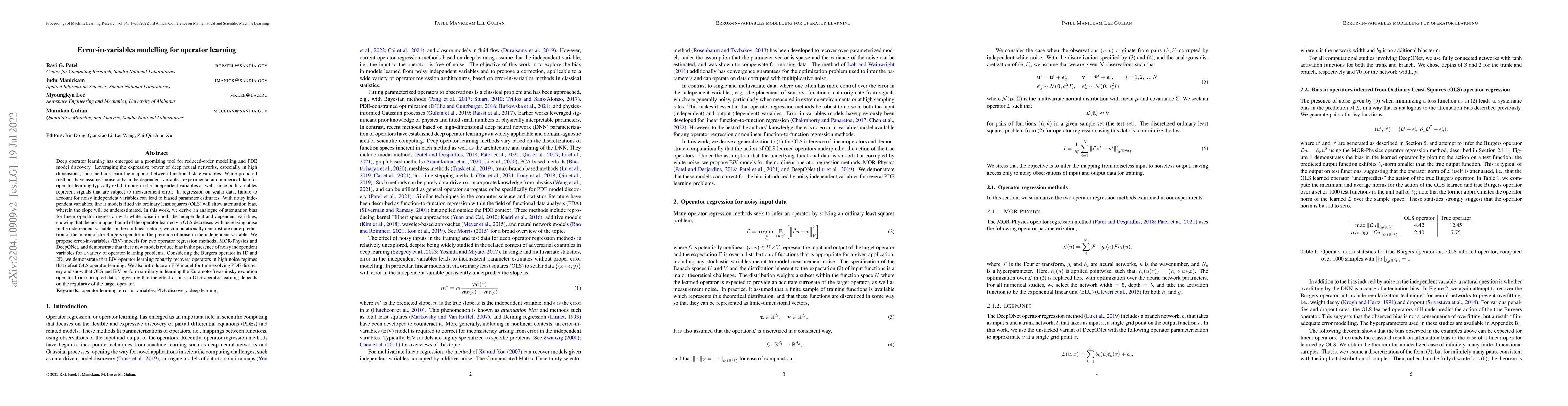 Thumbnail for Error-in-variables modelling for operator learning
