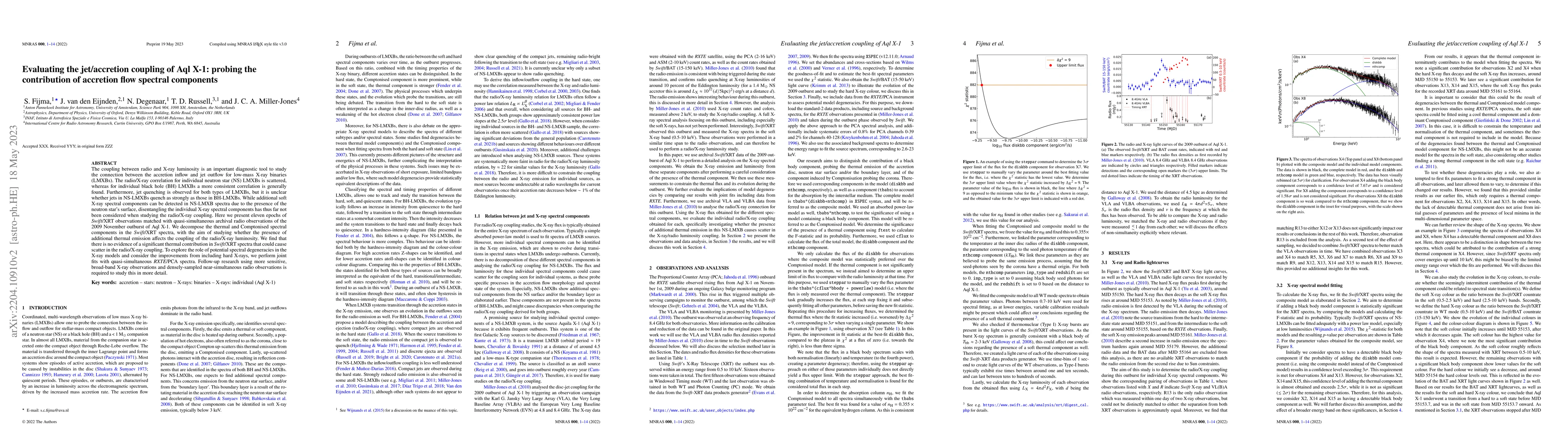 Thumbnail for Evaluating the jet/accretion coupling of Aql X-1: probing the
  contribution of accretion flow spectral components