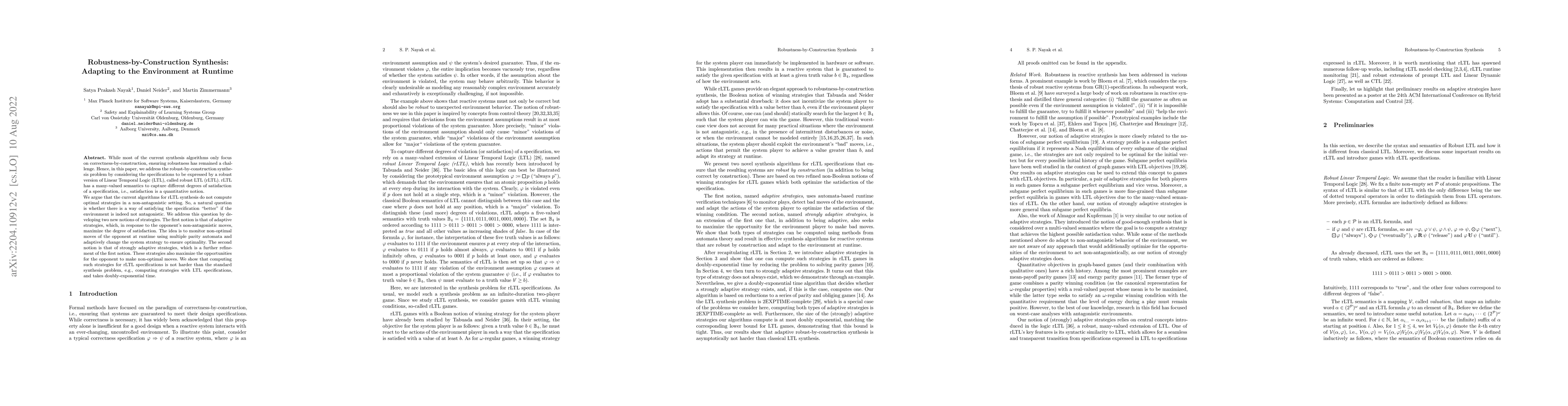 Thumbnail for Robustness-by-Construction Synthesis: Adapting to the Environment at
  Runtime