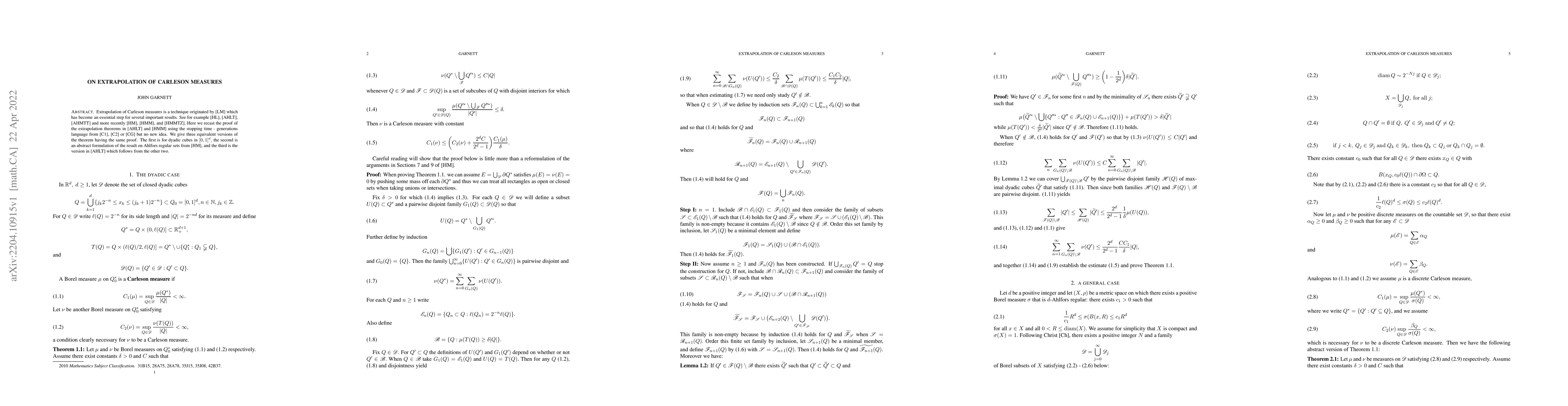 Thumbnail for On Extrapolation of Carleson Measures