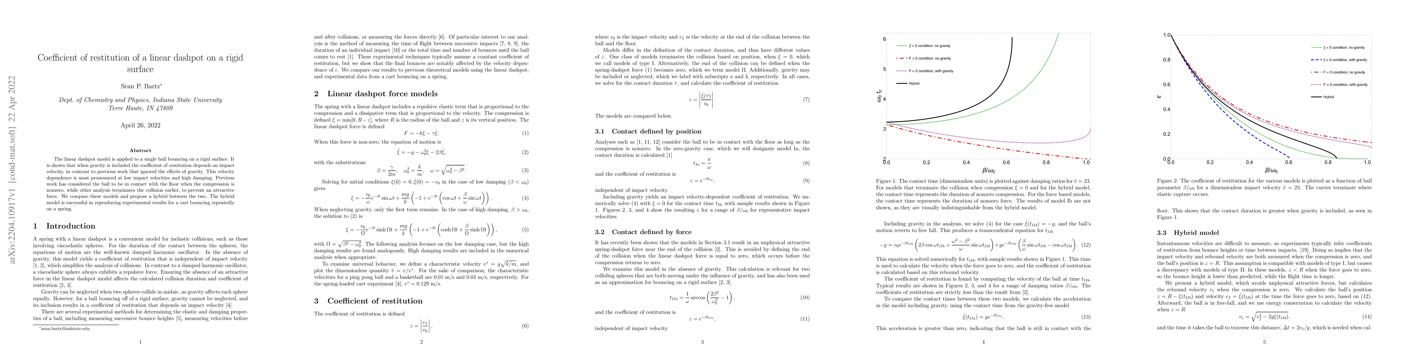 Thumbnail for Coefficient of restitution of a linear dashpot on a rigid surface