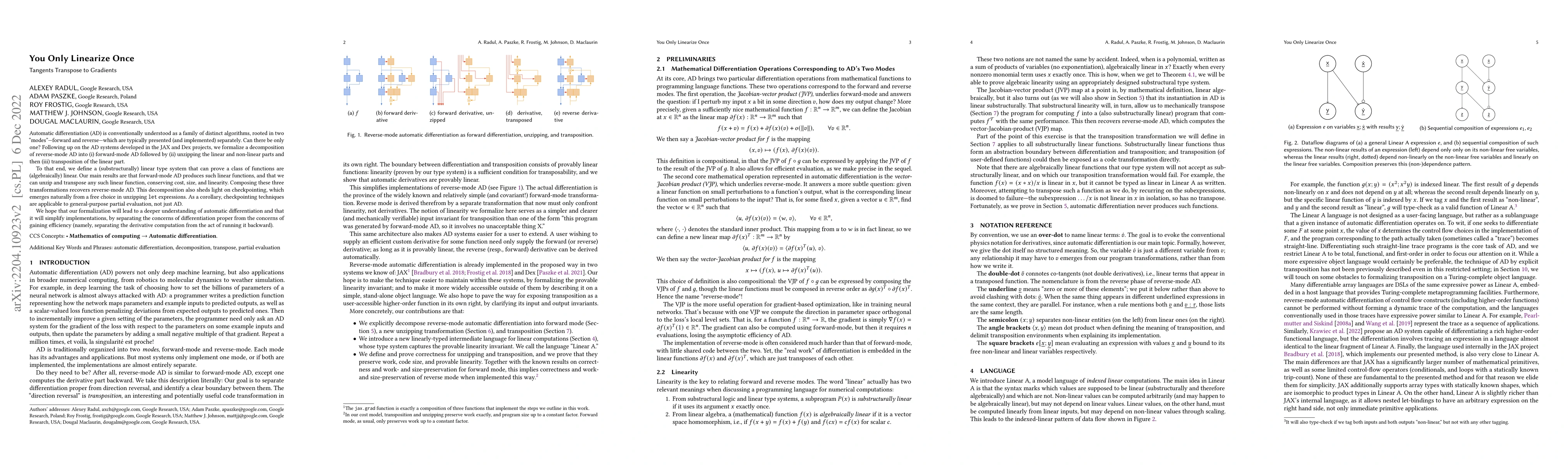 Thumbnail for You Only Linearize Once: Tangents Transpose to Gradients