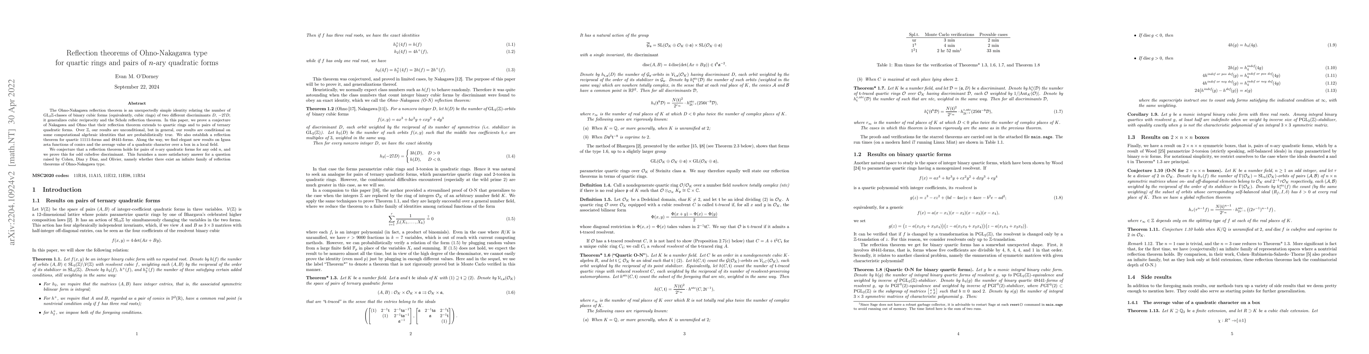 Thumbnail for Reflection theorems of Ohno-Nakagawa type for quartic rings and pairs of
  $n$-ary quadratic forms
