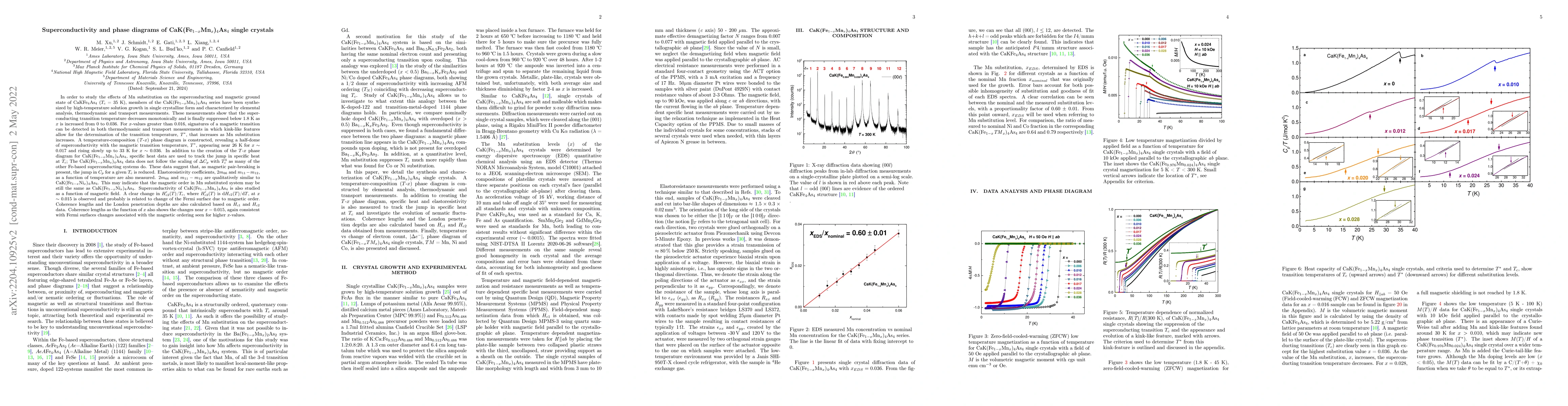 Thumbnail for Superconductivity and phase diagrams of
  CaK(Fe$_{1-x}$Mn$_{x}$)$_{4}$As$_{4}$ single crystals