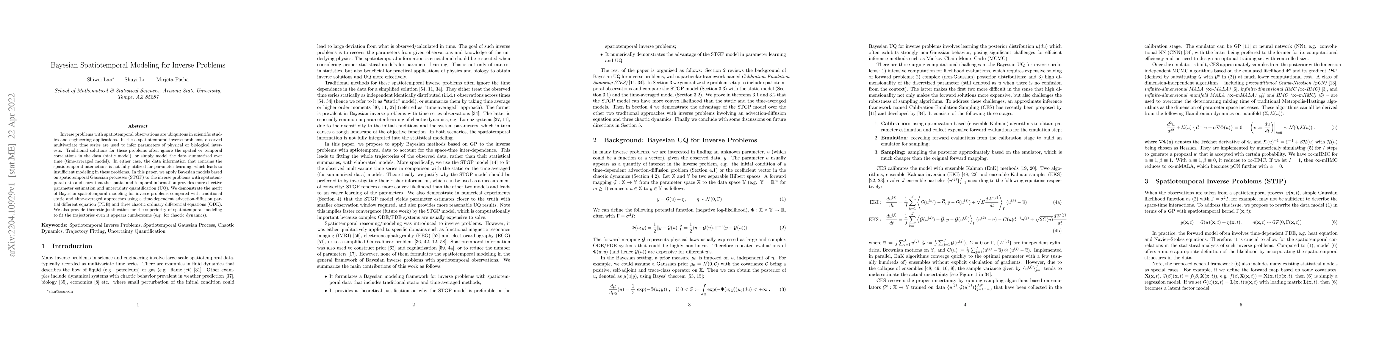 Thumbnail for Bayesian Spatiotemporal Modeling for Inverse Problems