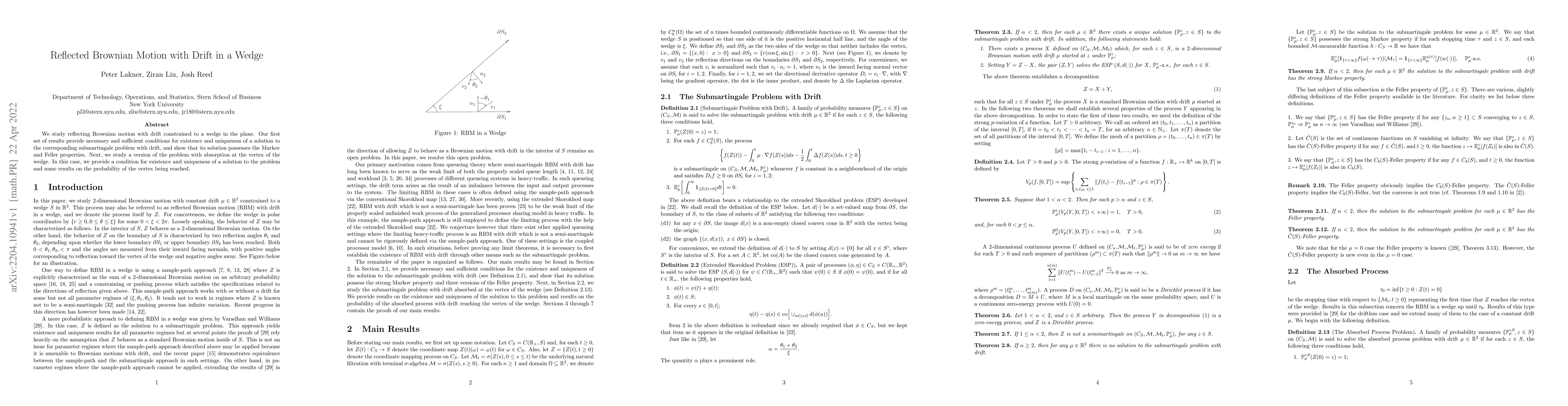 Thumbnail for Reflected Brownian Motion with Drift in a Wedge