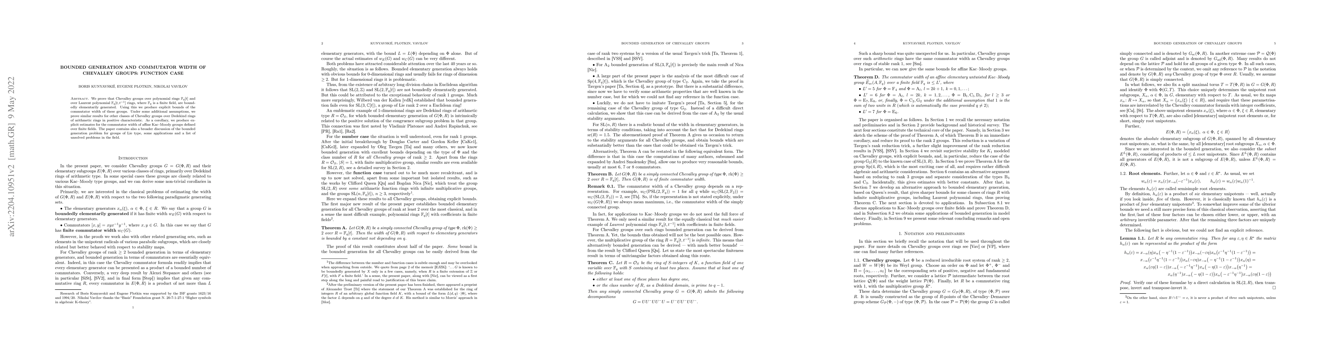 Thumbnail for Bounded generation and commutator width of Chevalley groups: function
  case