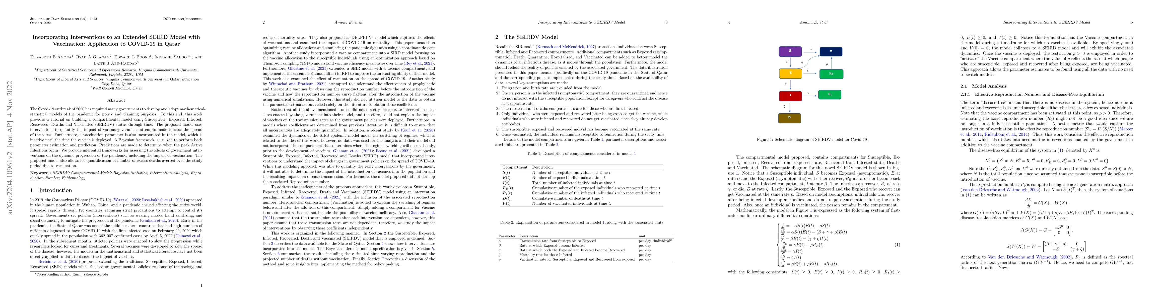 Thumbnail for Incorporating Interventions to an Extended SEIRD Model with Vaccination:
  Application to COVID-19 in Qatar