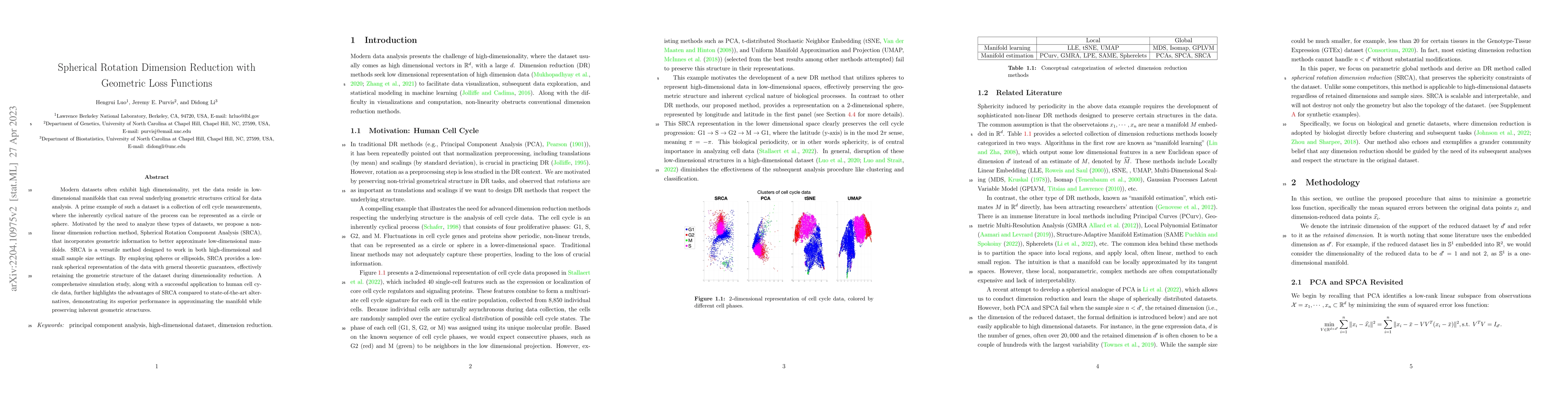 Thumbnail for Spherical Rotation Dimension Reduction with Geometric Loss Functions