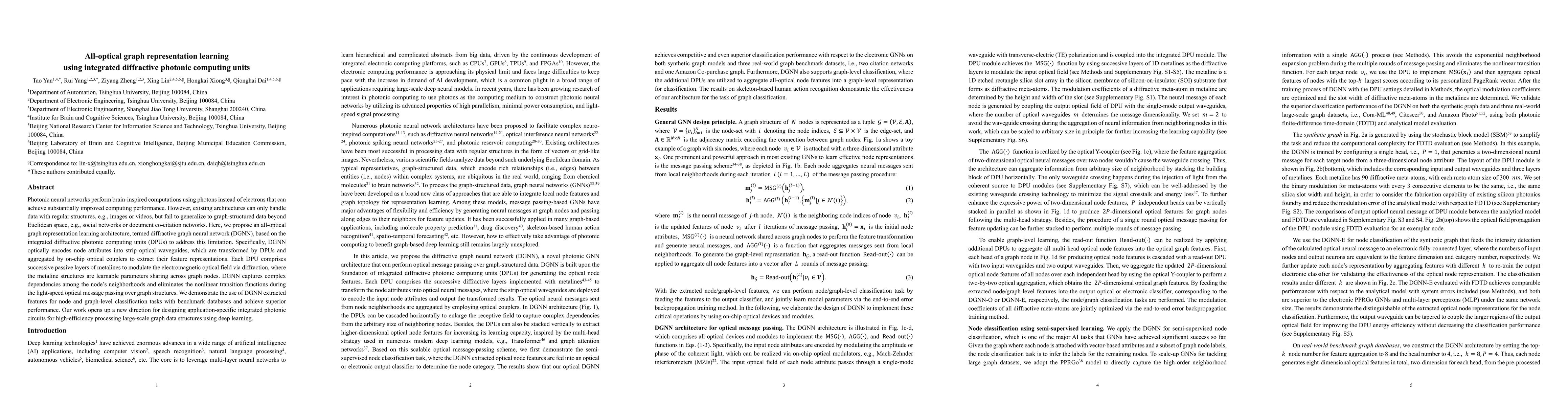 Thumbnail for All-optical graph representation learning using integrated diffractive
  photonic computing units