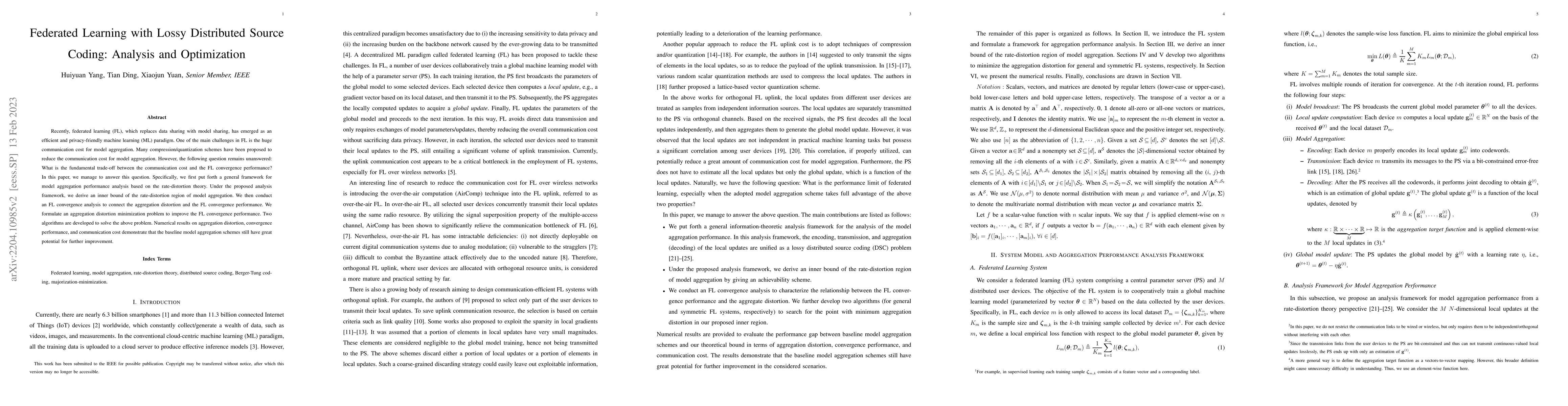 Thumbnail for Federated Learning with Lossy Distributed Source Coding: Analysis and
  Optimization