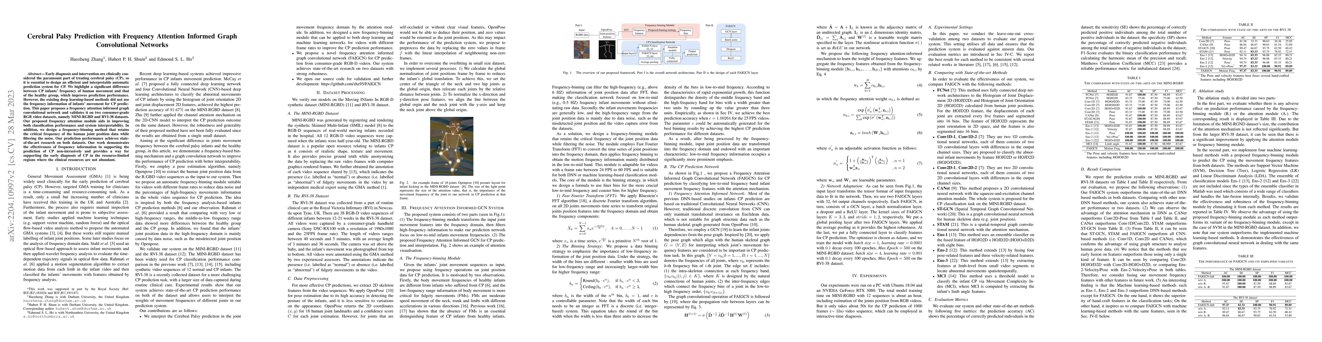 Thumbnail for Cerebral Palsy Prediction with Frequency Attention Informed Graph
  Convolutional Networks