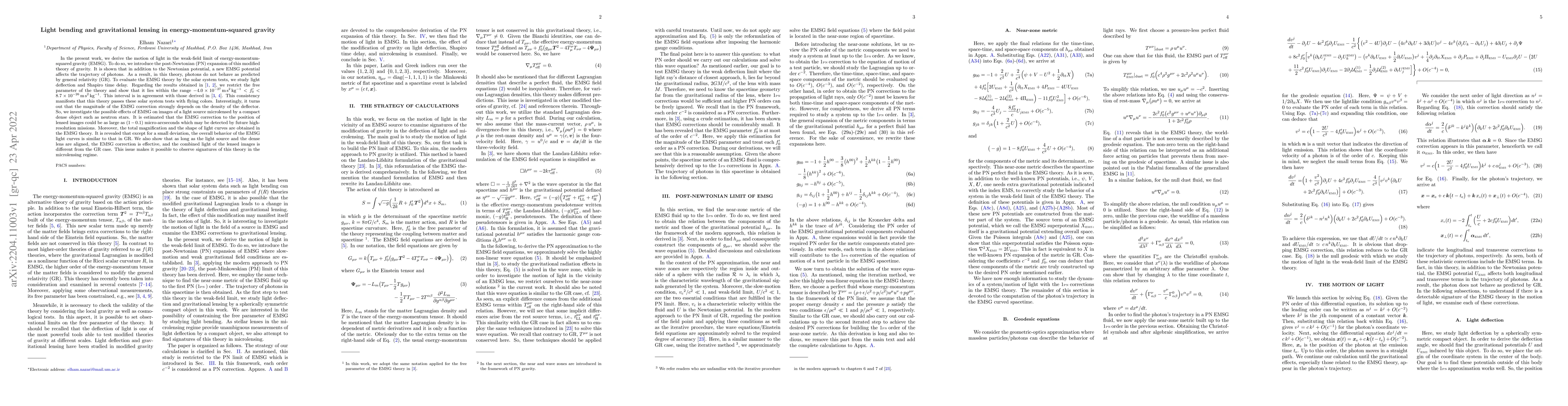Thumbnail for Light bending and gravitational lensing in energy-momentum-squared
  gravity