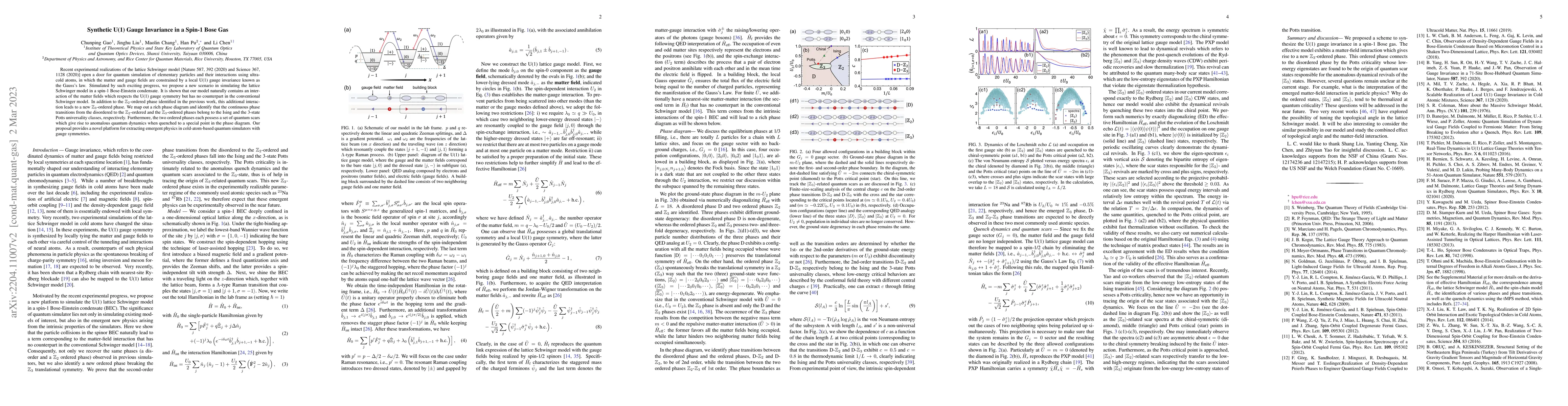 Thumbnail for Synthetic U(1) Gauge Invariance in a Spin-1 Bose Gas