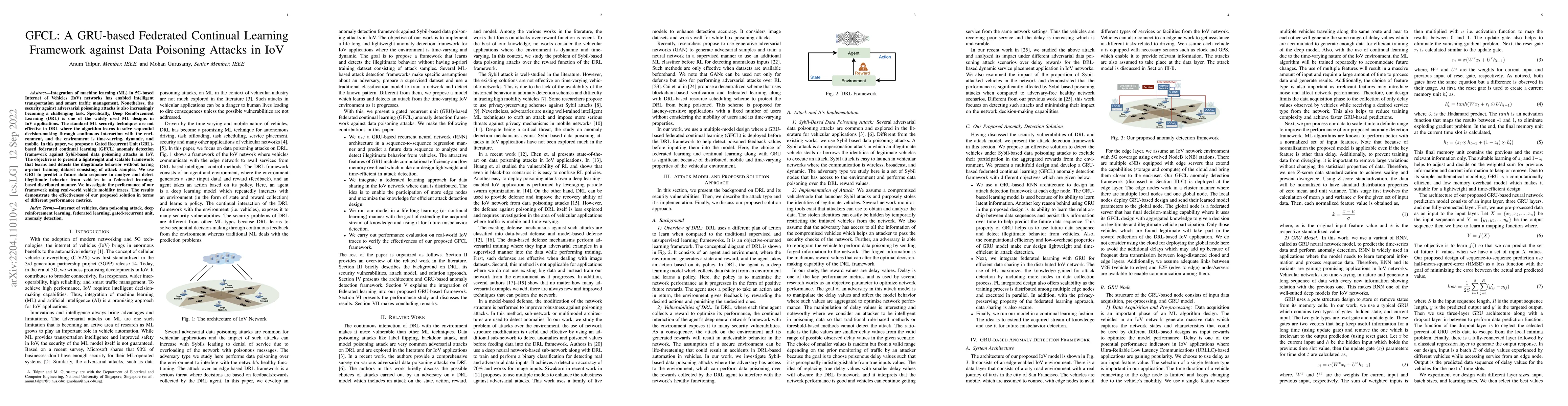 Thumbnail for GFCL: A GRU-based Federated Continual Learning Framework against Data
  Poisoning Attacks in IoV