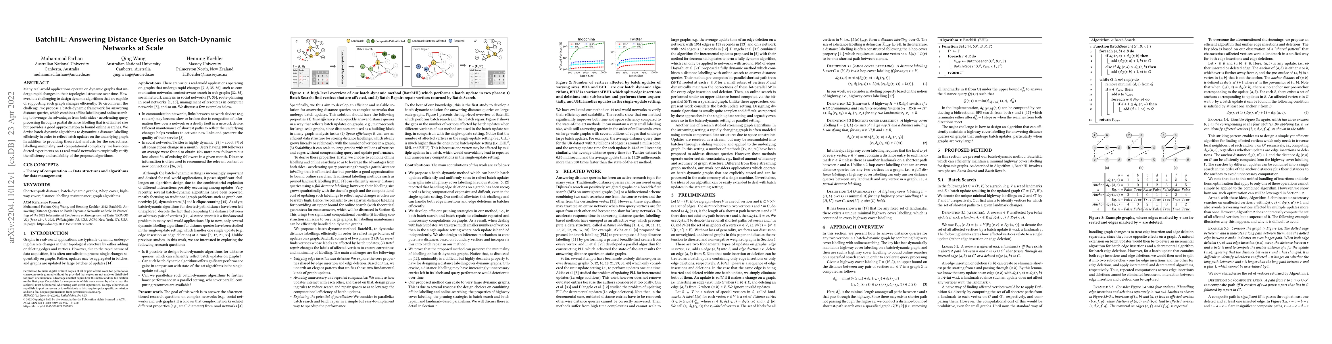 Thumbnail for BatchHL: Answering Distance Queries on Batch-Dynamic Networks at Scale