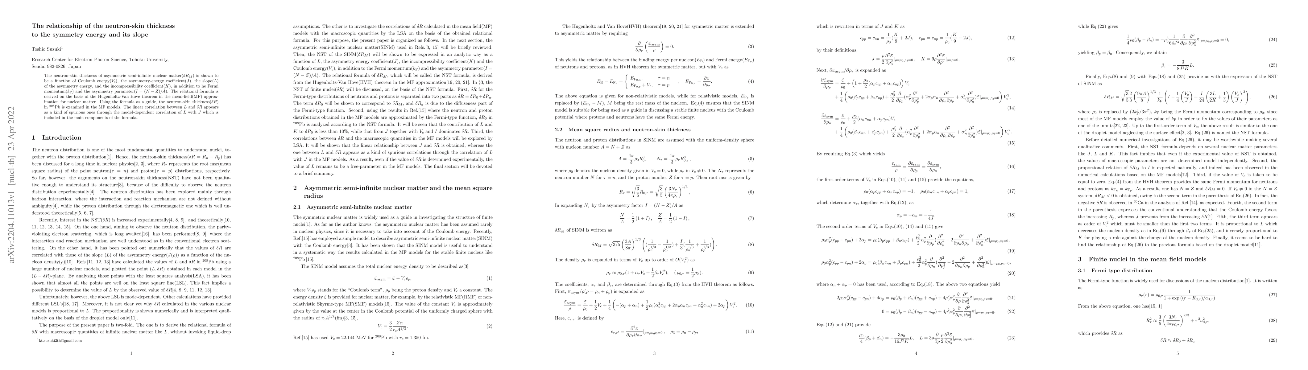 Thumbnail for The relationship of the neutron-skin thickness to the symmetry energy
  and its slope