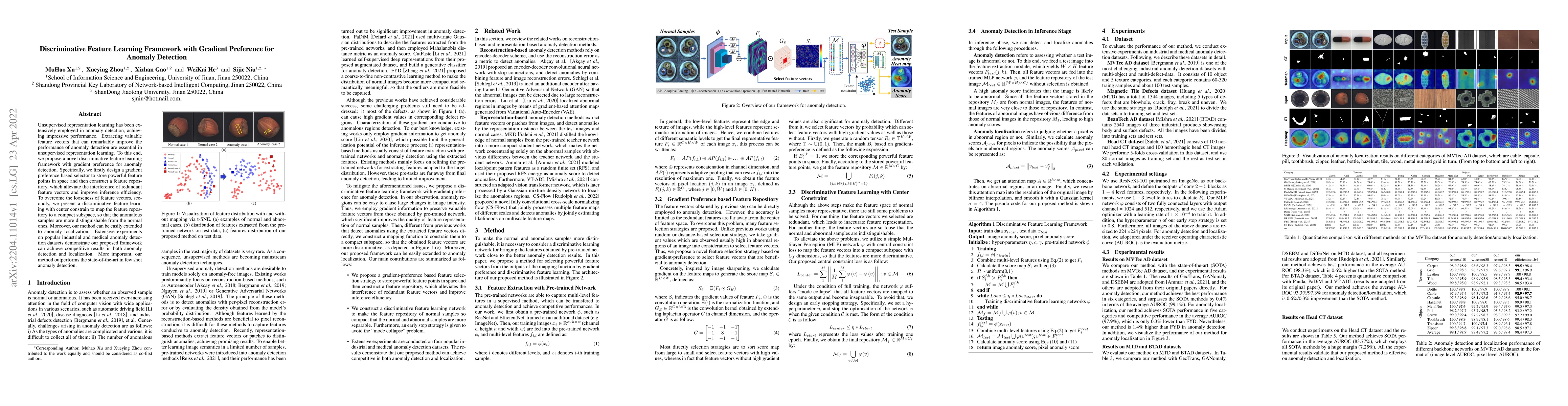 Thumbnail for Discriminative Feature Learning Framework with Gradient Preference for
  Anomaly Detection