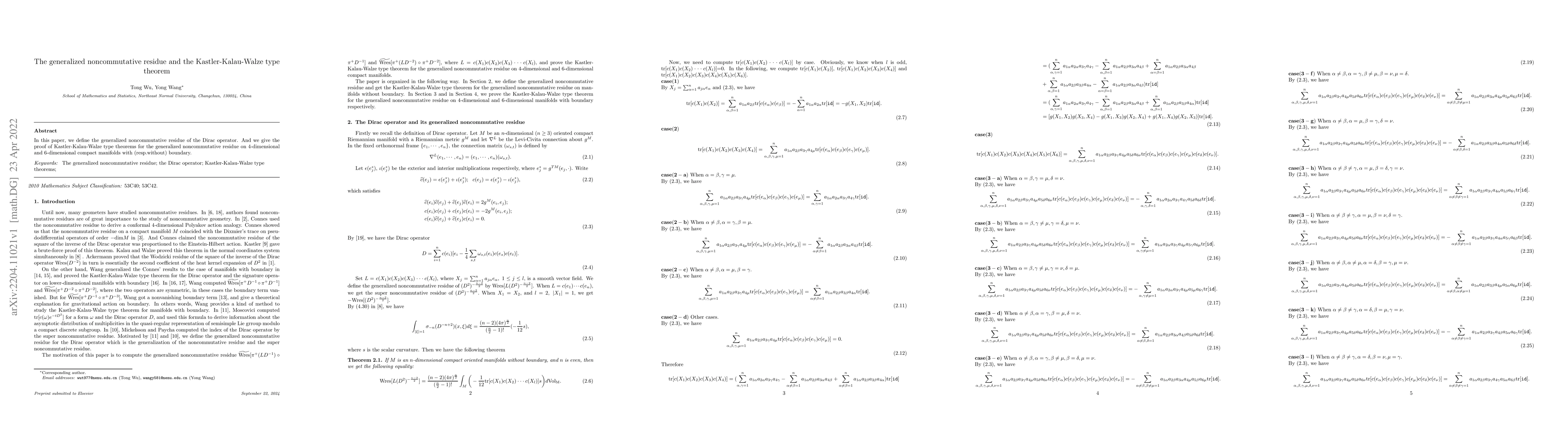 Thumbnail for The generalized noncommutative residue and the Kastler-Kalau-Walze type
  theorem