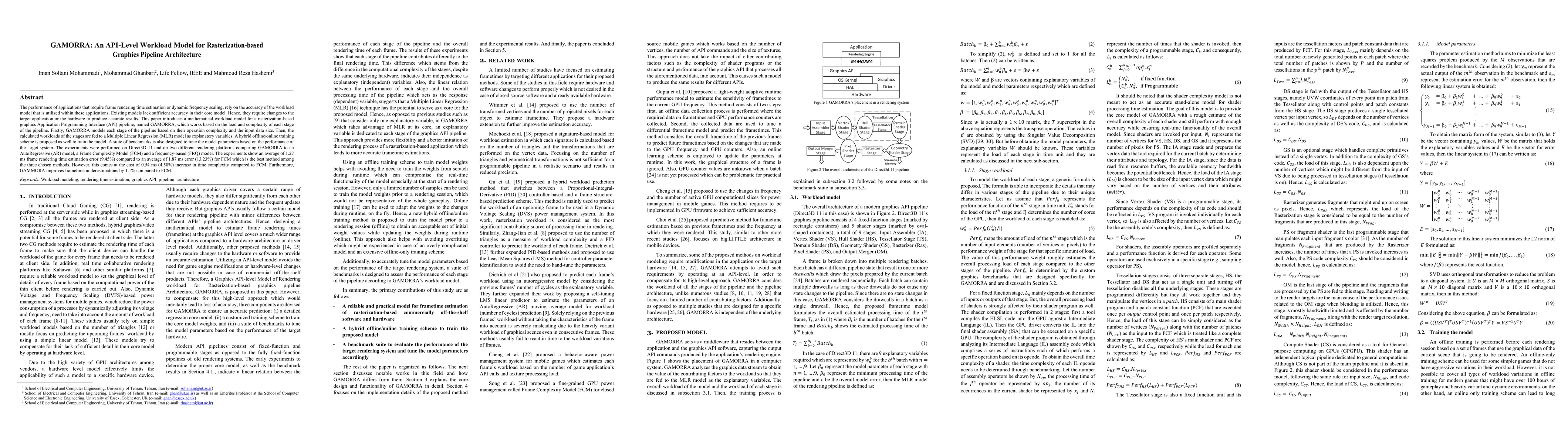 Thumbnail for GAMORRA: An API-Level Workload Model for Rasterization-based Graphics
  Pipeline Architecture