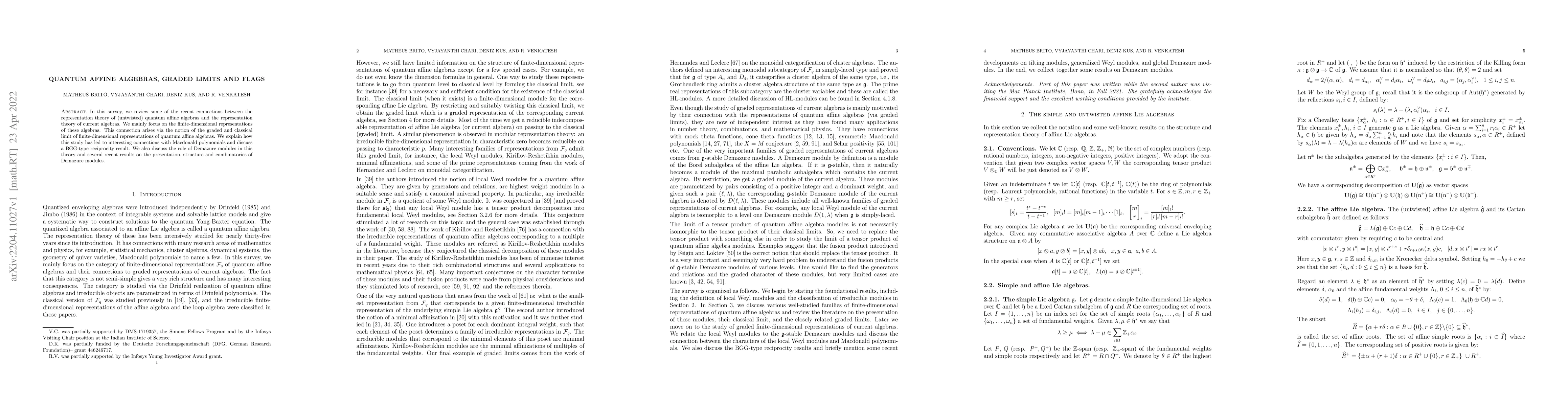 Thumbnail for Quantum affine algebras, graded limits, and flags