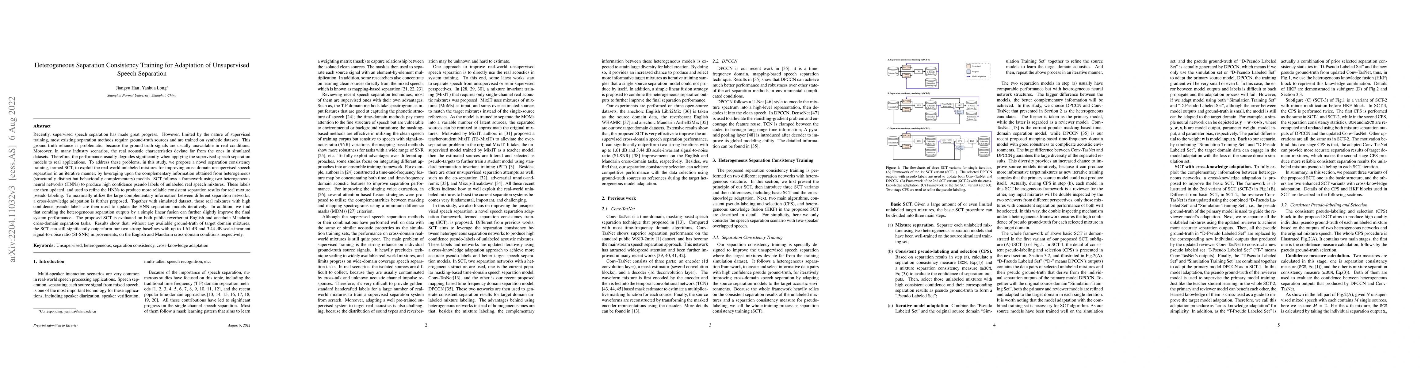 Thumbnail for Heterogeneous Separation Consistency Training for Adaptation of
  Unsupervised Speech Separation