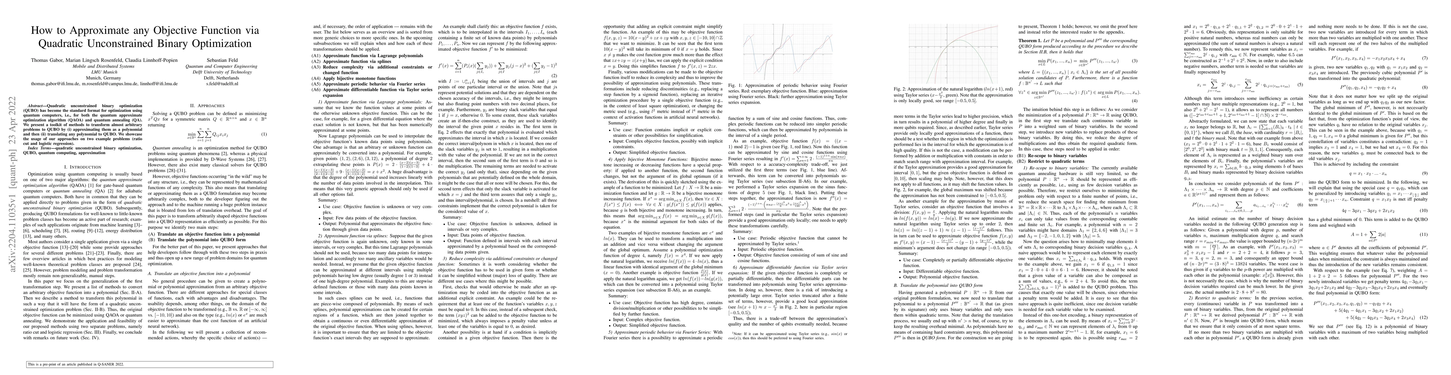 Thumbnail for How to Approximate any Objective Function via Quadratic Unconstrained
  Binary Optimization