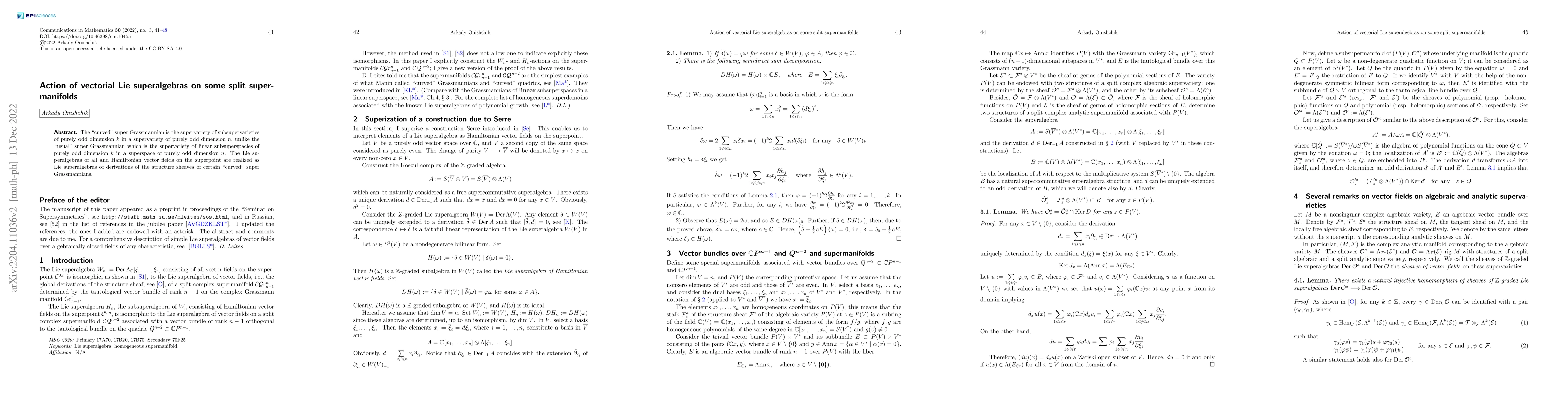 Thumbnail for Action of vectorial Lie superalgebras on some split supermanifolds