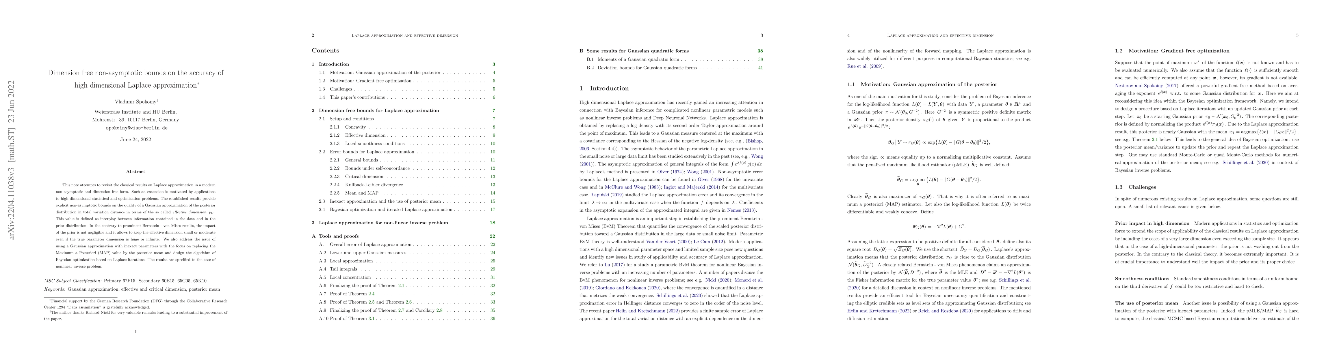 Thumbnail for Dimension free non-asymptotic bounds on the accuracy of high dimensional
  Laplace approximation