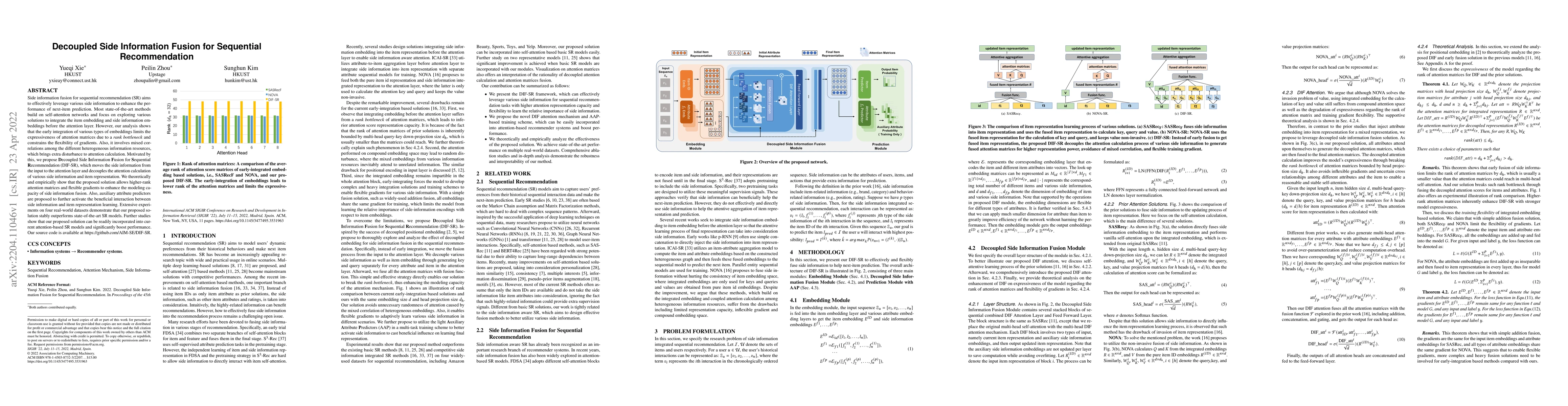Thumbnail for Decoupled Side Information Fusion for Sequential Recommendation