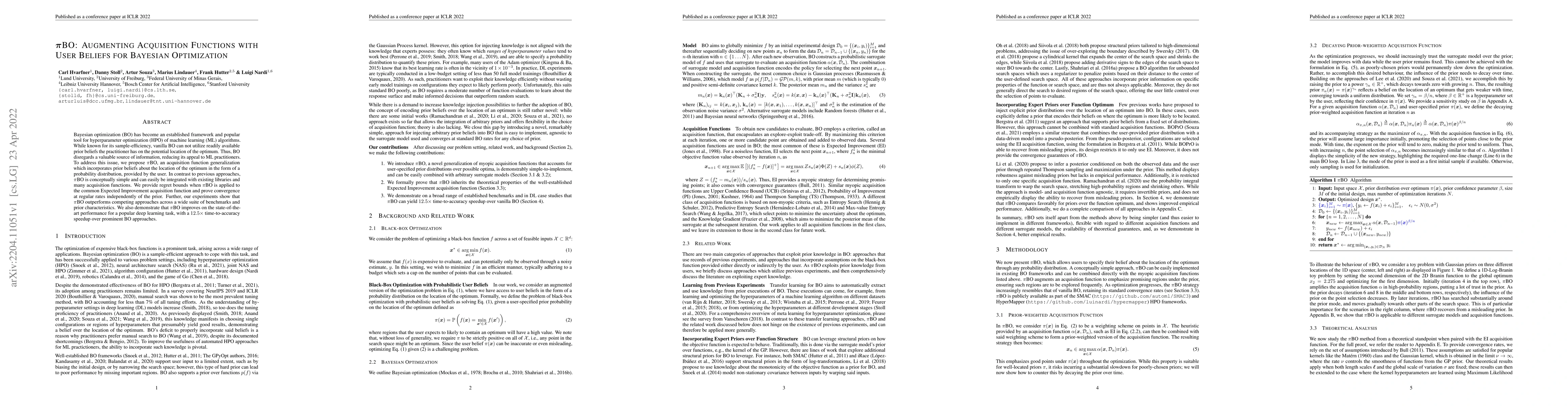Thumbnail for $\pi$BO: Augmenting Acquisition Functions with User Beliefs for Bayesian
  Optimization