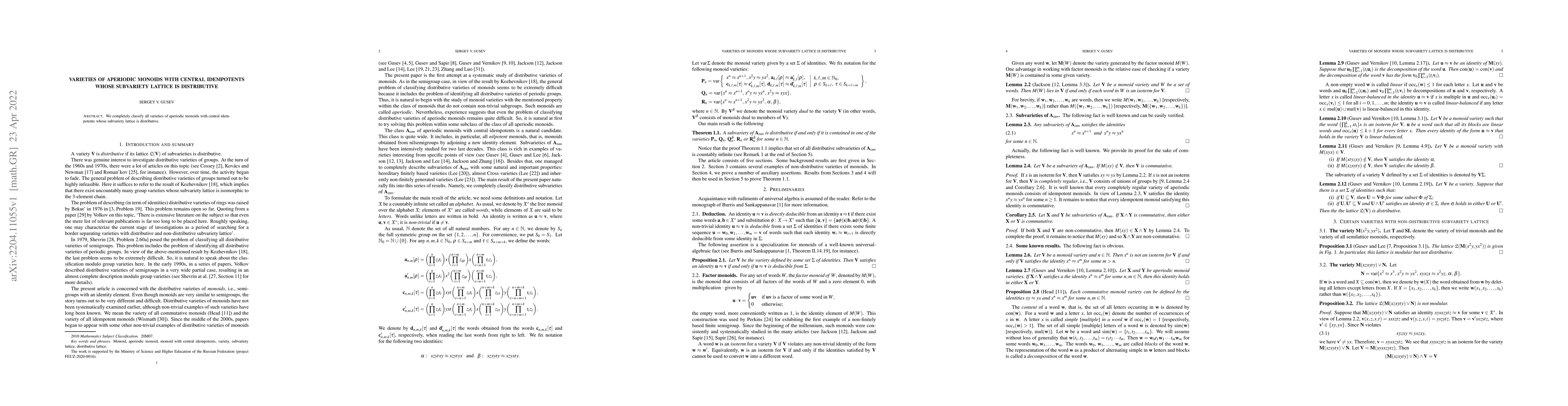 Thumbnail for Varieties of aperiodic monoids with central idempotents whose subvariety
  lattice is distributive