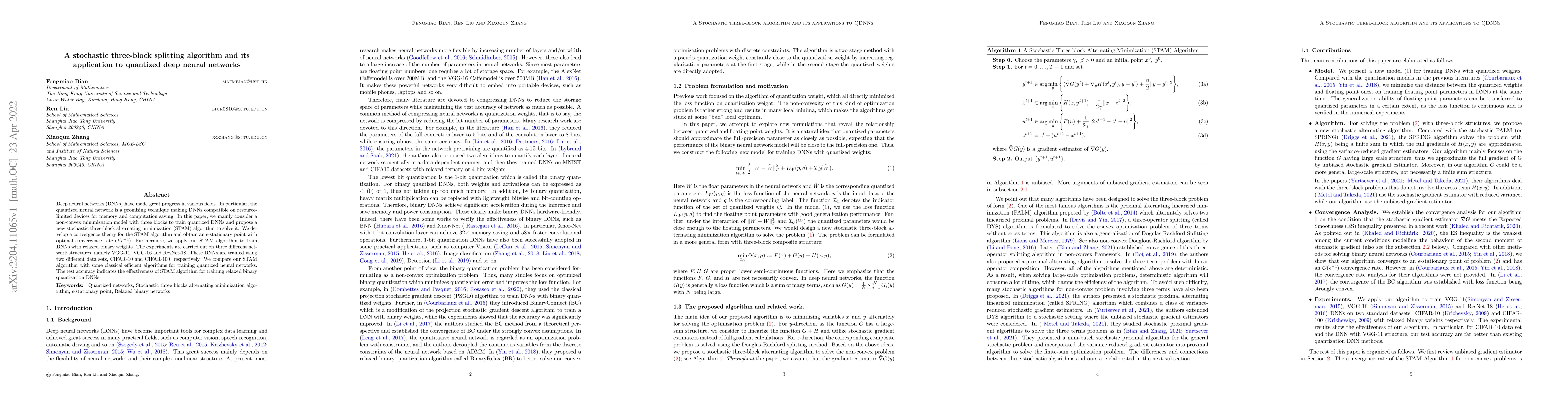 Thumbnail for A stochastic three-block splitting algorithm and its application to
  quantized deep neural networks