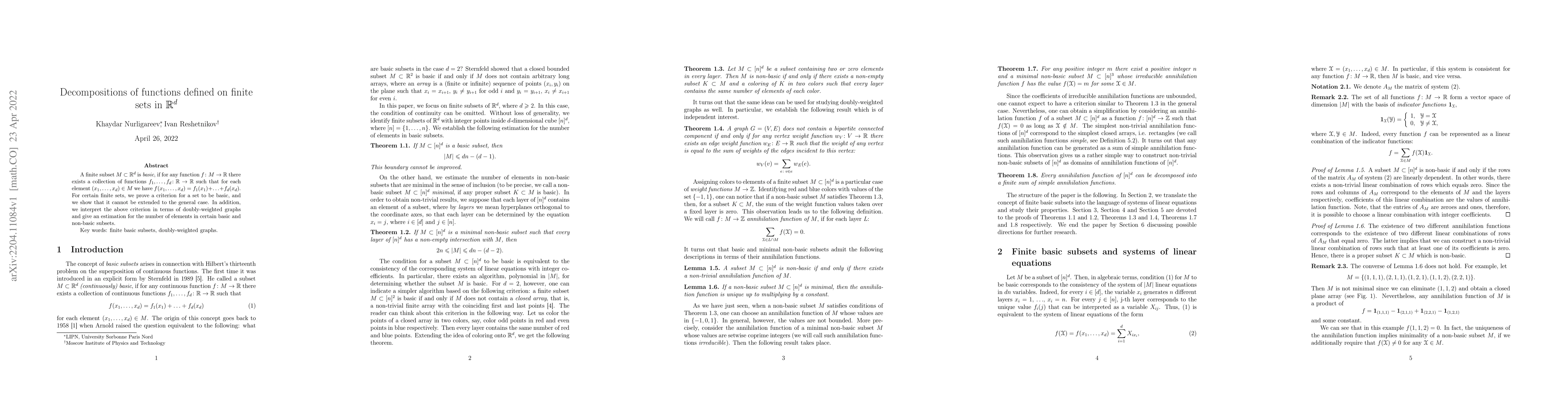 Thumbnail for Decompositions of functions defined on finite sets in $\mathbb{R}^d$