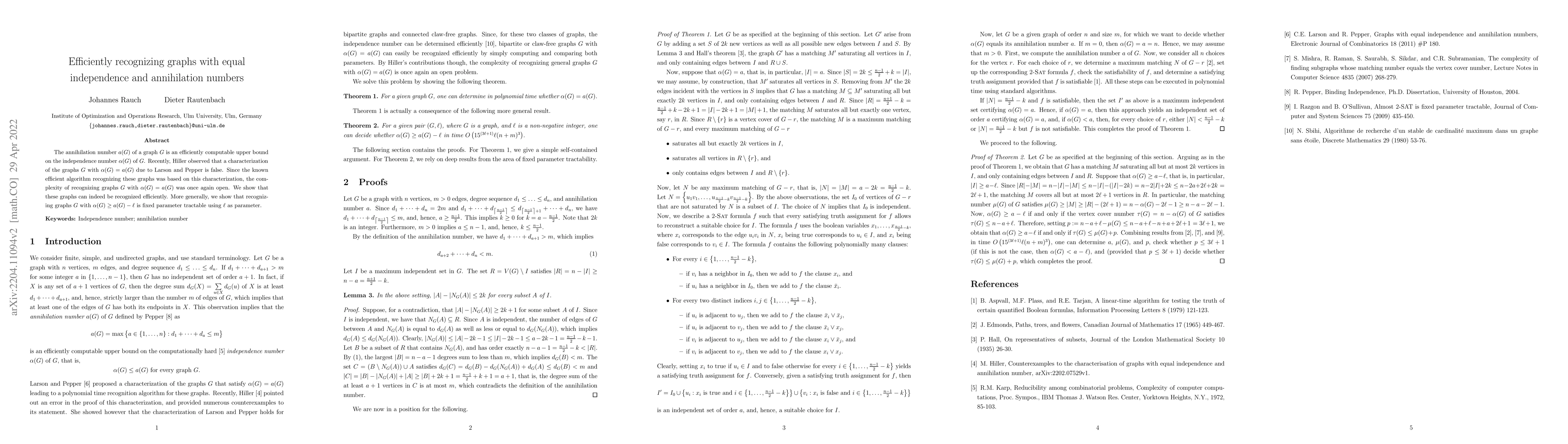 Thumbnail for Efficiently recognizing graphs with equal independence and annihilation
  numbers