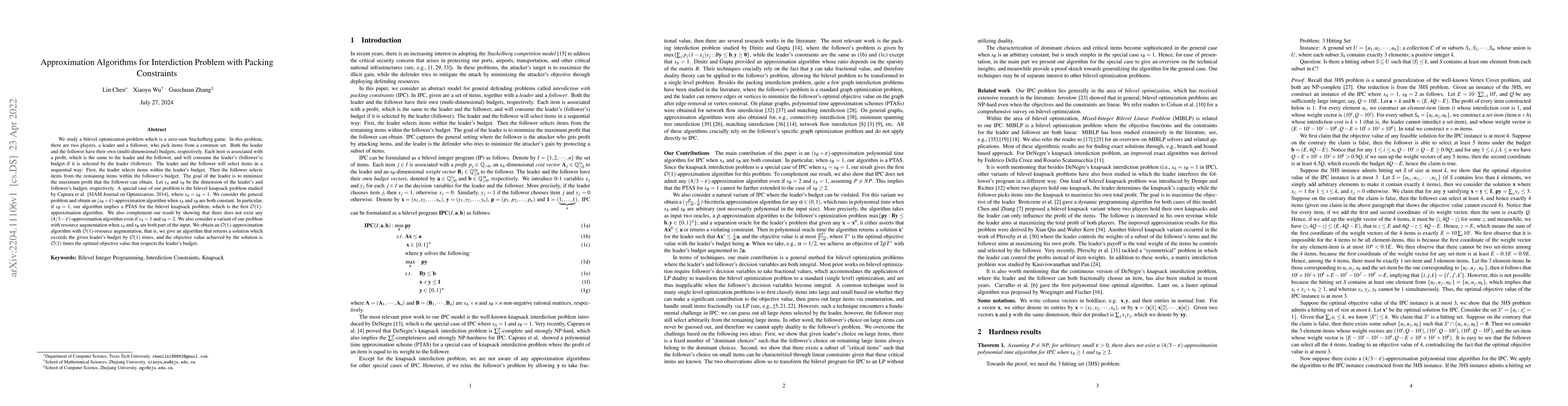 Thumbnail for Approximation Algorithms for Interdiction Problem with Packing
  Constraints